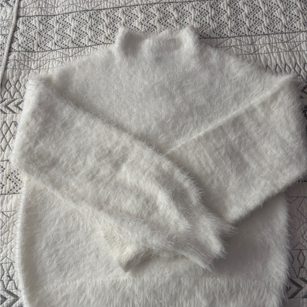 Elegant White Fuzzy Turtleneck Sweater